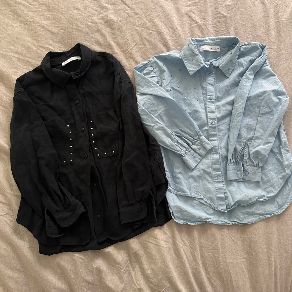 Zara girls Black and Blue button down shirts
